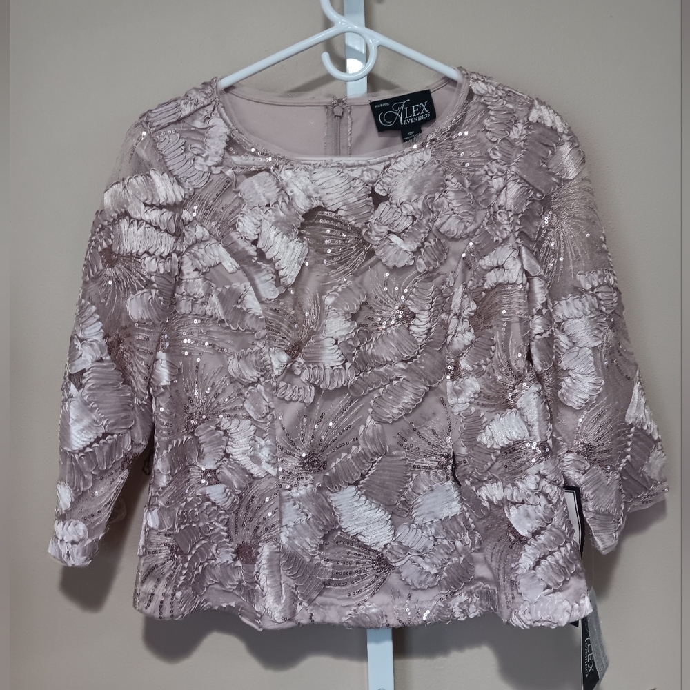 Alex Evenings Women's (Size SP) Shell Pink Soutache Embroidered Blouse (NWT)